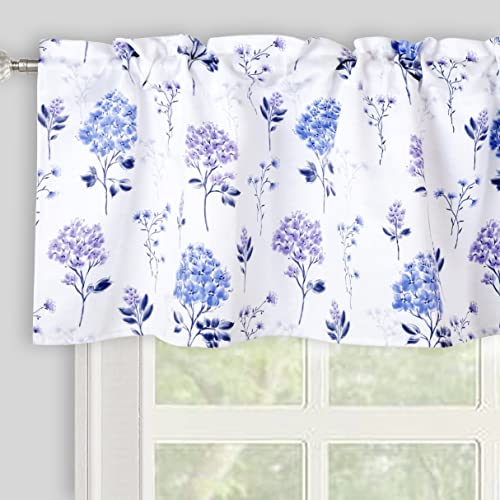 Inselnwald Watercolor Blossom Flowers Kitchen Curtains Valance, Room Darkening Rod Pocket Small Window Treatment Valance For Living Room Bathroom 52" X 18" Blue Purple #TOP22