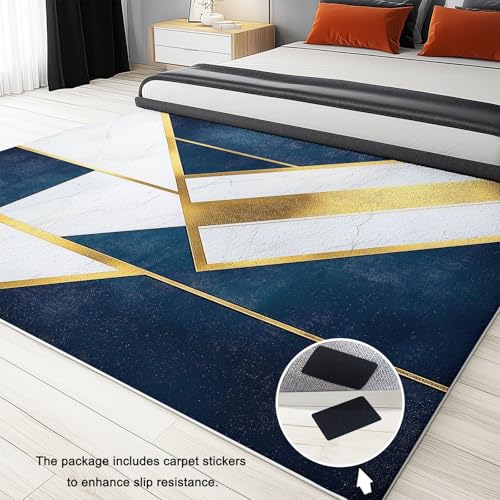 Tapis salon moderne art décoratif bleu or de haute qualité