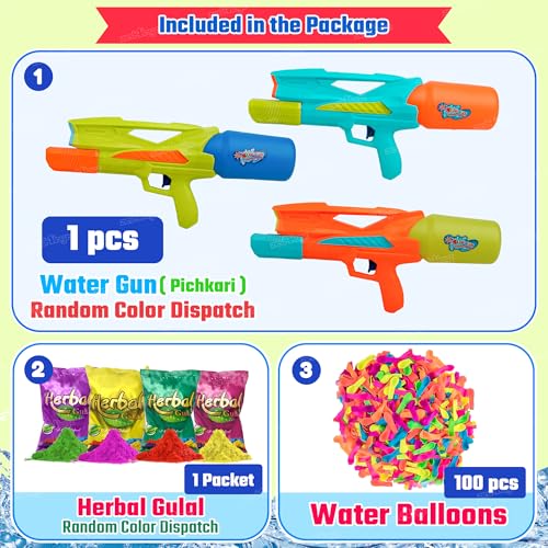 Image of Zest 4 Toyz Holi Pichkari Water Gun for Kids High Pressure Pump Action Water Gun Holi Combo 1 Pkt Holi Color and 100 Balloons for Holi Summer Celebration for Boys and Girls- Assorted