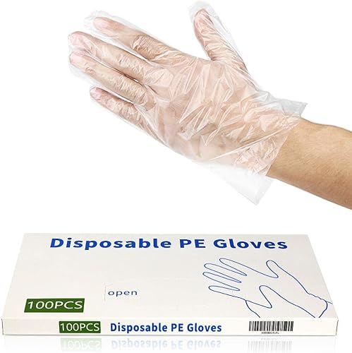 Miniatura 11 de CFGROW 1000pcs Disposable Plastic Gloves, Latex Free Powder Free Clear Polyethylene Hand Glove Non-Sterile for Cleaning Cooking, Hair Coloring