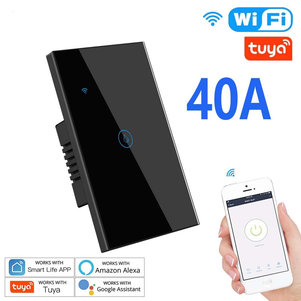 Smart WiFi Water Heater Switch, 40A, Voice Control with Alexa & Google Home, Timer Function, Tuya App Compatible