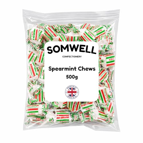Somwell Spearmint Chews Sweets 500g - Bulk Chewy Spearmint Mint Sweets - Ideal for Assorted Pick & Mix Parties Office & Gifts - Vegetarian Friendly