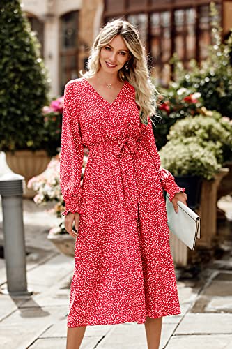 Image of PRETTYGARDEN Women's Floral Boho Dress Fall Long Sleeve Wrap V Neck Ruffle Flowy Maxi Spring Wedding Guest Vacation Dresses