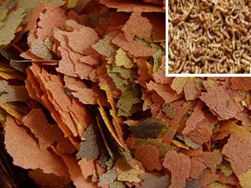 Tropical Fish Food Flakes PLUS ADDED Freeze Dried Bloodworm Premium Floating Flake Feed Mix for All Auarium Fish Cichlid Pleco Discus Tetra Aquarium Feed