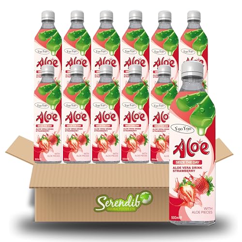 Y-go Y-go Aloe Vera Drink Strawberry 500ml – Refreshing Aloe Vera Juice with Real Aloe Pieces | Fruity Hydrating Beverage | Healthy Drink | (Pack of 12)