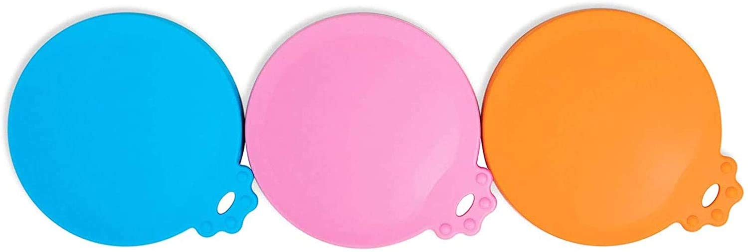 SACRONS Can Covers Universal Silicone Can Lids for Pet Food Cans Fits Most Standard Size Dog and Cat Can Tops BPA Free (3 Pack, Blue+Pink+Orange)