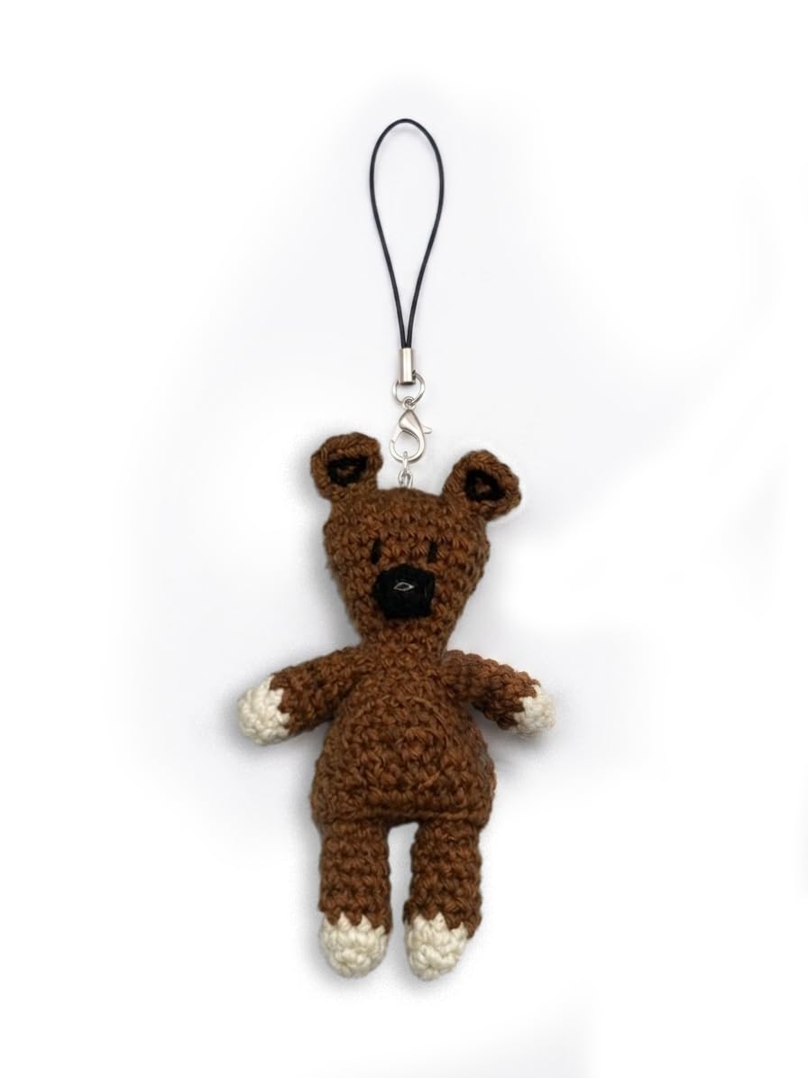 Handmade Crochet Mr. Bean Teddy Bear Phone Charm, Brown, Cute Mobile Accessory-image-26