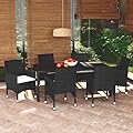 YITHOPI 7 Piece Patio Dining Set with Cushions Poly Rattan Black Versatile Lounge Furniture Outdoor Lounge Set Patio Furniture Sets Balcony Furniture Sets for patios, Gardens, Decks