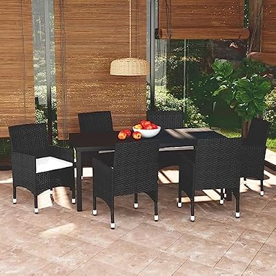 YITHOPI 7 Piece Patio Dining Set with Cushions Poly Rattan Black Versatile Lounge Furniture Outdoor Lounge Set Patio Furniture Sets Balcony Furniture Sets for patios, Gardens, Decks