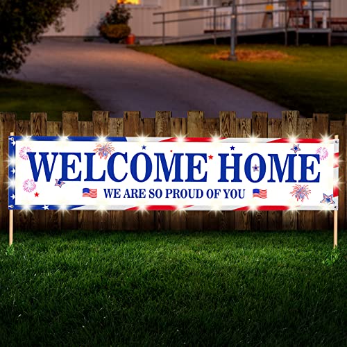 Military Welcome Home Banner with LED String Lights 50 Clips