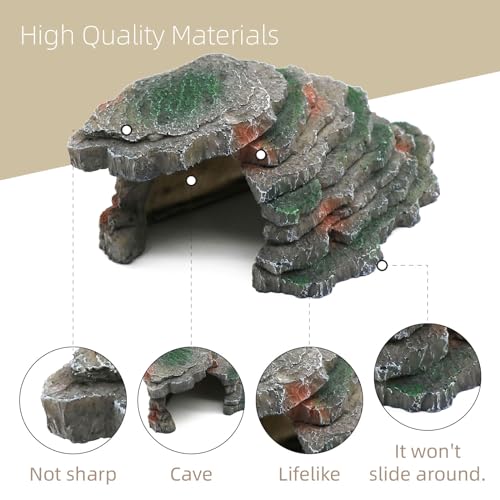 Gecko Hide Shale Scape Step Ledge, Reptile Cave Hideout Tank Accessories Decorations, Great for Reptiles, Amphibians, Leopard Gecko, Lizard, Frogs, Turtle (Small-B-7.3 * 4.4 * 3)