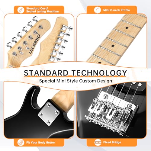 Image of 30 Inch Kids Electric Guitar Beginner Kits ST Style Mini Electric Guitar for Boys Girls,Electric guitar Starter Kit w / 5W Amplifier, Strap, Gig Bag, Strings, tuner,strings,Picks (Black)