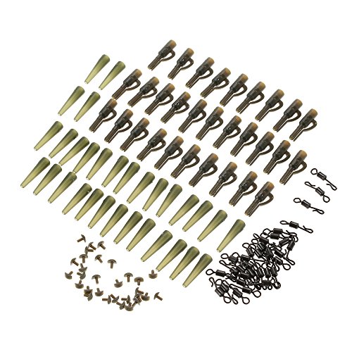 Lixa-da Pêche Set Lead Clips Tail, Un Total de 120PCS, Tubes en Caoutchouc de Sécurité avec Quick Change Pins, Swivels Pêche à la Carpe Terminal Tackle Outil Accessoires