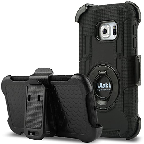 ULAK S6 Edge Case, Galaxy S6 Edge Case, Hybird Rugged and Silicone Protective Cover with Kickstand and Belt Clip Holster for Samsung Galaxy S6 Edge (Black) Will not Fit S6 Edge Plus