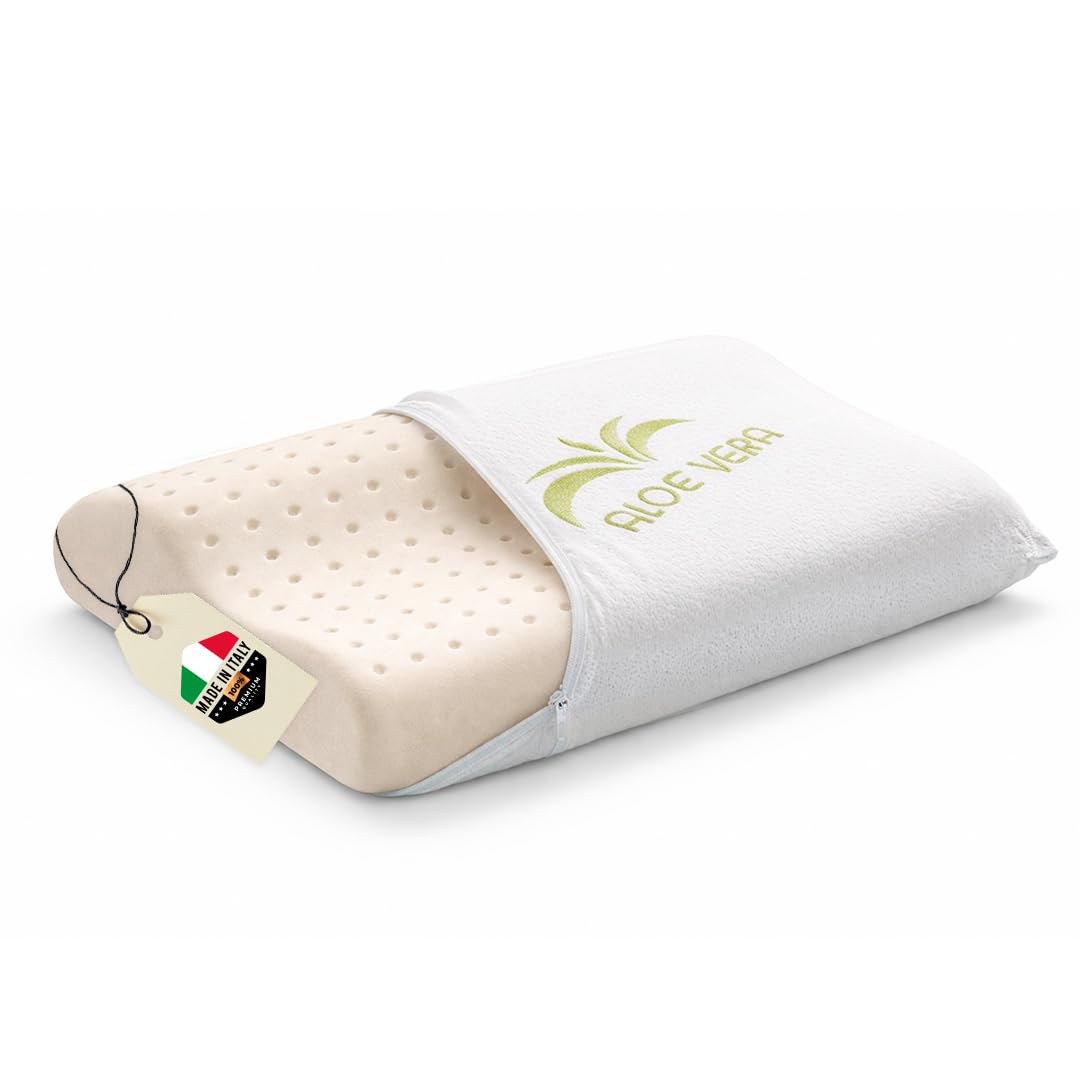 NORELUX Cervical Cuscino Cervicale Forato a Doppia Onda in Memory Foam, Fodera in Aloe Vera, Guanciale Viscoelastico per Supporto a Testa e Collo, OEKO-TEX Standard 100, 67x42x9/11cm, Made in Italy
