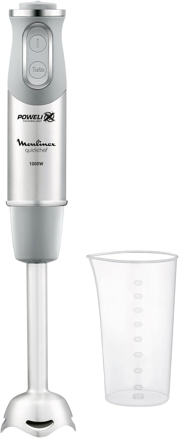 Moulinex QuickChef DD65AD 1000 W 10 Speed Hand Blender with Measuring Cup, Splash Protection, Non-Slip Handle, High Power and Adjustable Speeds