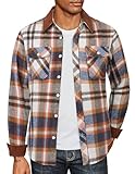 COOFANDY Mens Plaid Button Down Shirt Flannel Shirts Winter Warm Jackets Long Sleeve with Pockets Brown