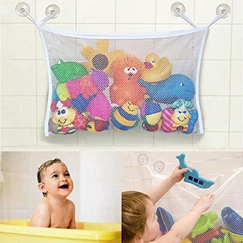 Baby/Toddler Bath Tub Toys Organizer - New Design 4 Suction Cups + 2 Extra Strong Suction Cups! Large Storage/Bag for Toys Even as a Shower Caddy! Mold Free Playtime for Bathtime!