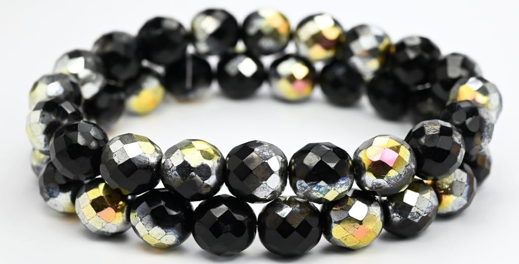 60p Faceted Round Fire Polished Beads, Transparent Green Travertin (50200-86800), Glass, Czech Republic (4 x 4 mm)