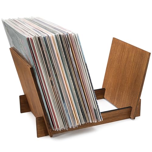 M MUSIC PUBLIC KINGDOM MPK Vinyl Record Stand Holder DIY Wood Vinyl Record Storage Hold up to 70 LP Records Desktop Mount Easy Assembly Album Records Display Organizer Record Player Accessories Gift