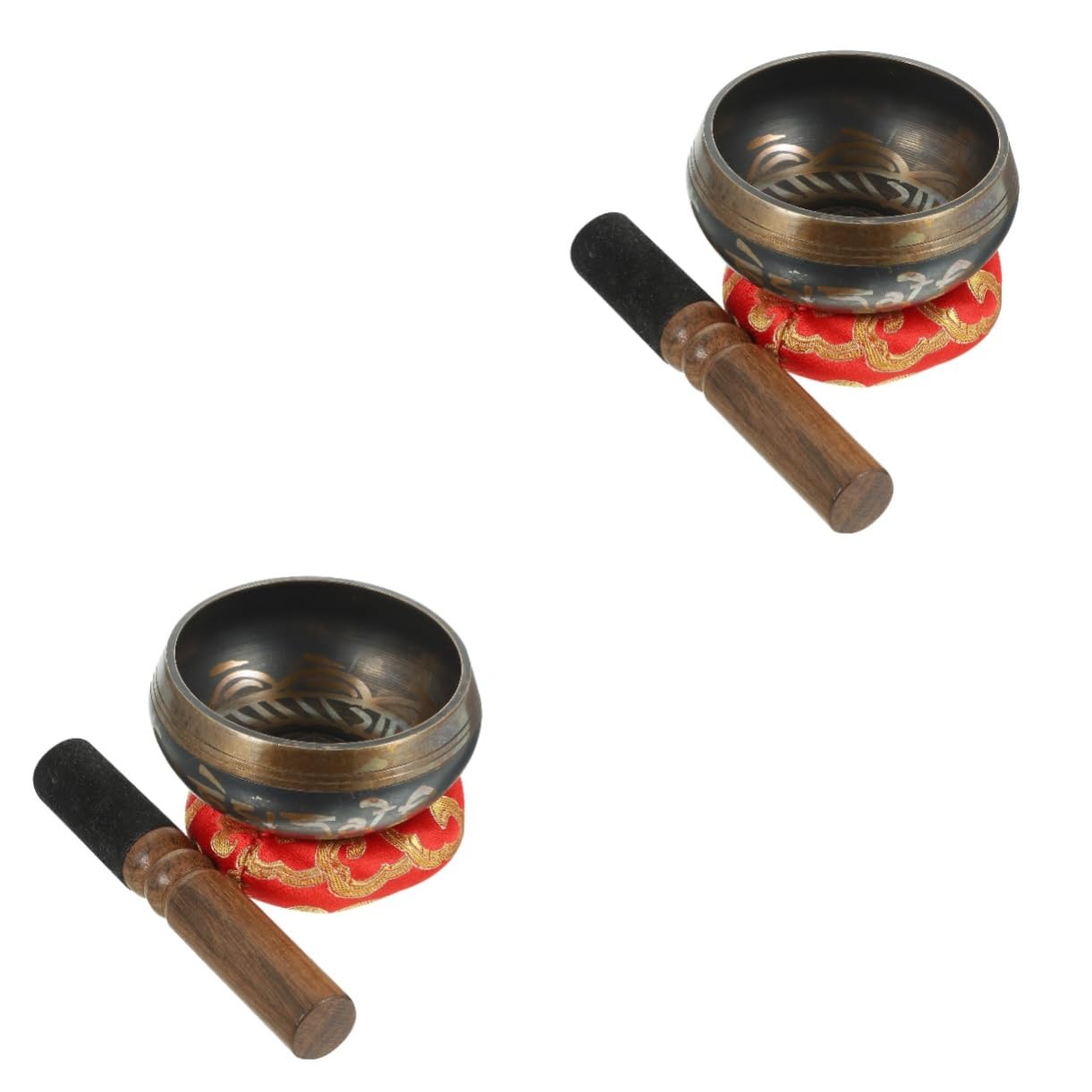 2 Set Campane tibetane Bassi elettrici Campane per il canto Campane per musica da meditazione Campane per accordatura Accessori per campane da meditazione Cuscino per campane sonore Campane per suo