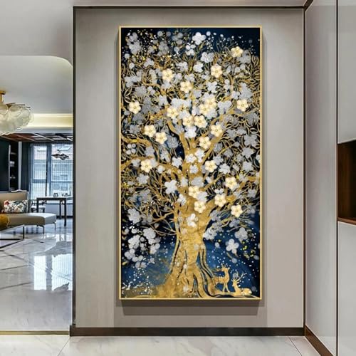 Art mural pour salon KEBIA tableau arbre abstrait décoration maison 50x100cm