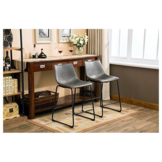 Roundhill Furniture Lotusville Vintage PU Leather Counter Height Stools, Antique Gray, Set of 2