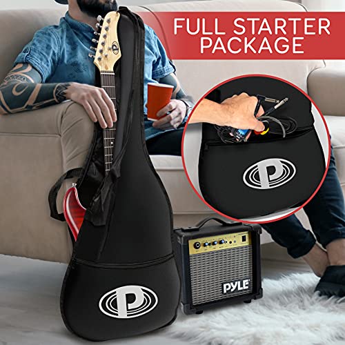 Pyle Beginner Electric Guitar Kit W/ Amp, Full Size Instrument W/ Humbucker Pickups, Amplifier & Accessories, 39" Red #TOP4