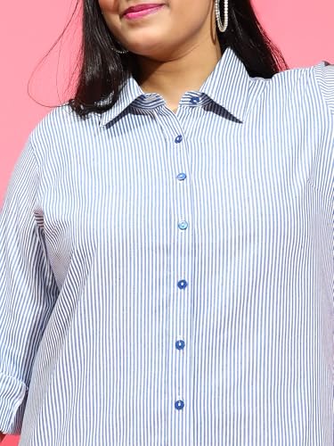 Image of Women Cotton Comfort: Plus Size Yellow Striped Shirt Out Door Dailywear Foram XL /2XL /3XL /4XL /5XL /6XL /7XL /8XL.