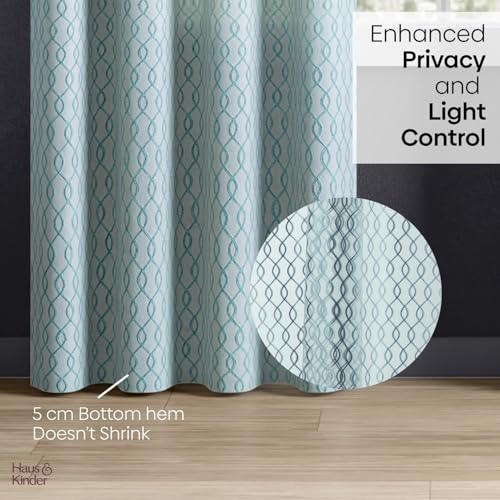 Image of haus & kinder Jacquard Sheer Door Curtains 7 Feet Long Pack of 2 Door Curtains, 7 Feet Curtains for Door, (Abstract Geometric Design, Misty Weave, 114x213cm)