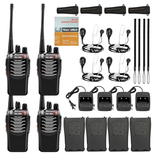 Image of Rechargeable Walkie Talkies Long Range: MaxTalker MT-8S Walkie Talkie with Earpiece, Flashlight, VOX 1500mAh Battery, Walkie Talkies for Adults Business, Hunting Camping Essentials, 4 Pack