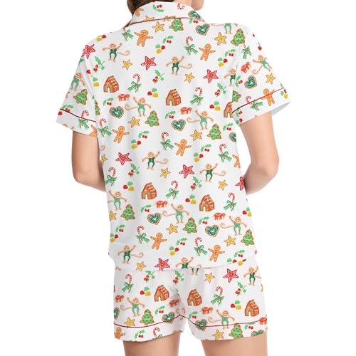 Image of Ammiko Womens Pajamas Set Y2k Loungewear Pajama Button Down Top and Shorts Monkey Beach Short Sleeve Sleepwear Preppy