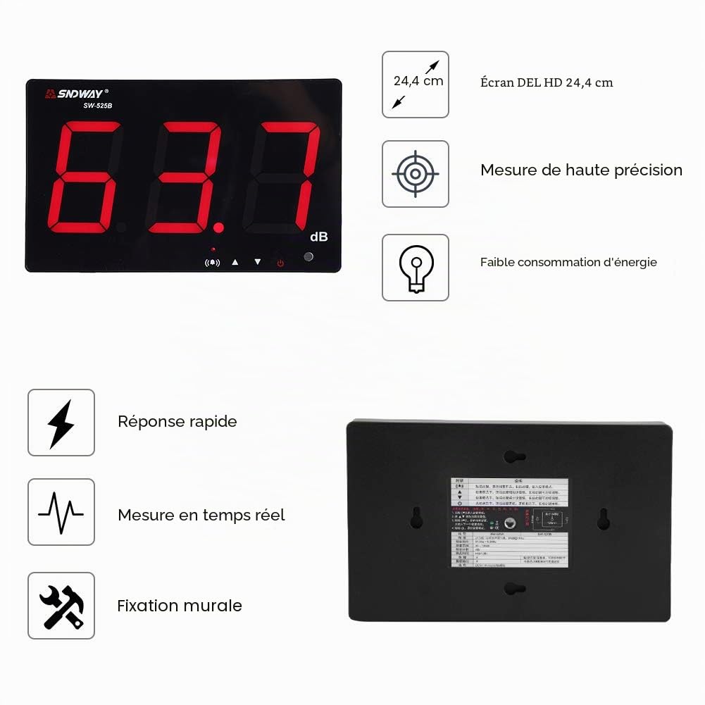 Zerodis Sonomètre Professionnel avec Seuils d'Alarme Fixés Décibelmètre Numérique LCD Portable 30~130 DB Décibel Testeur de Mesure de Bruit avec Enregistreur de Données