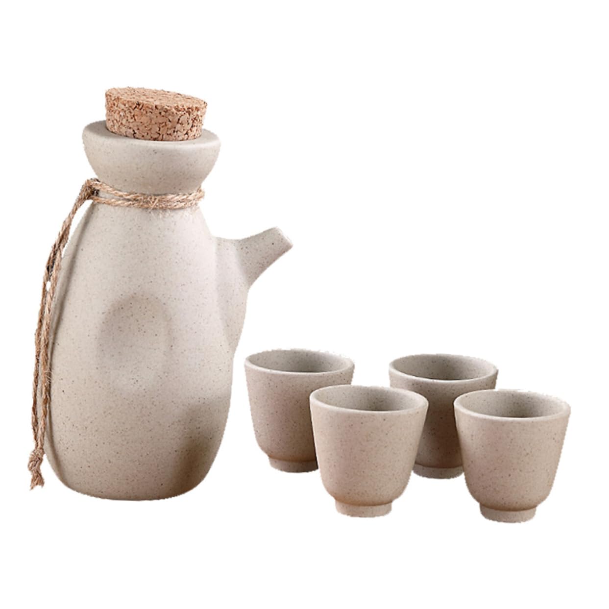 SOLUSTRE 4-piece Ceramic Sake Drinkware Set Sake Pot Cups Holder Pot Japanese Style Ceramic Material