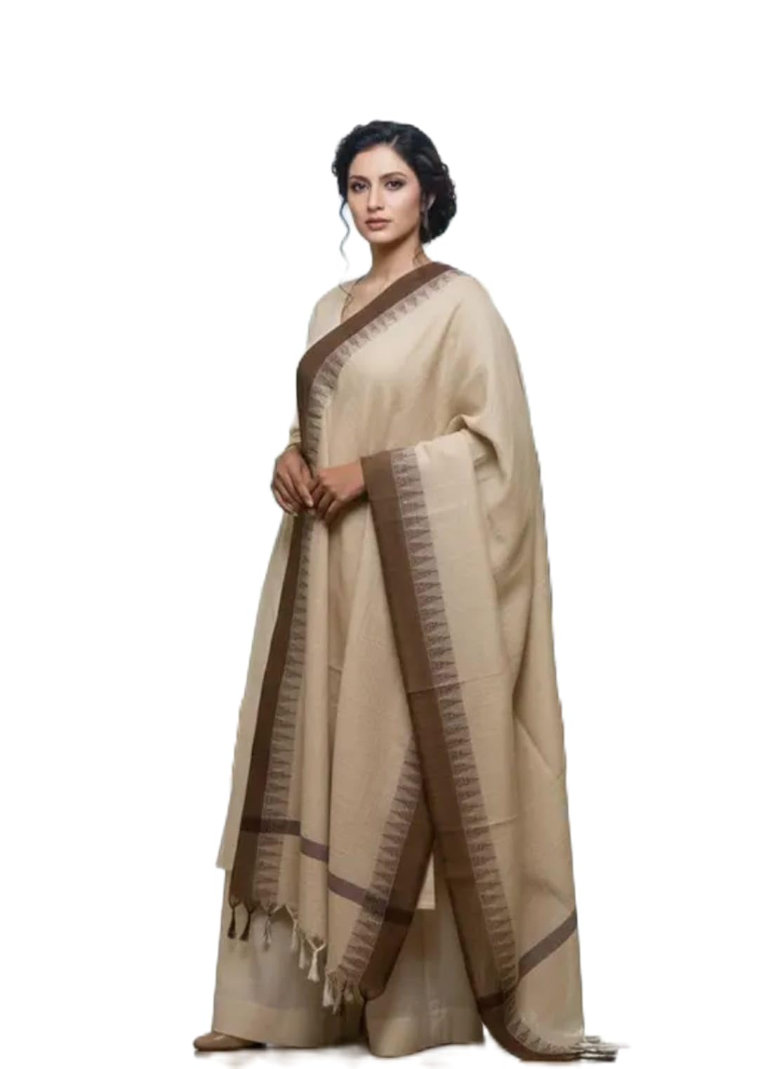 Fizayara Fashion Handloom Women's Bhagalpuri Organic Linen Cotton Blend Temple Border Dupatta Khadi Cotton Brown Temple Border Dupatta for Women Pure Cotton Khadi Dupatta-image-22