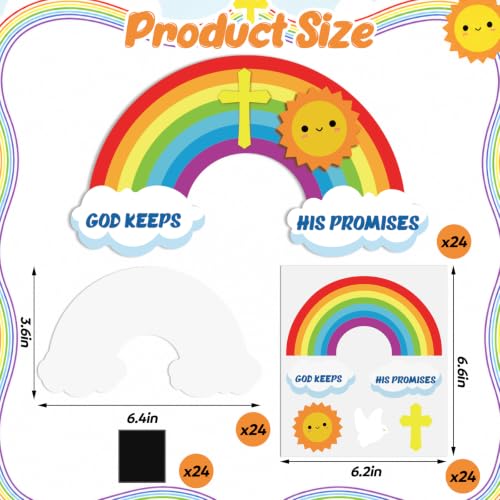 Gueevin 24 Sets God's Promises Rainbow Magnet Craft Kit VBS Magnet Crafts Make Your Own Religious Bible Crafts Christian God Keeps His Promises Sunday School DIY Fun Home Educational Activities Decor - Image 3