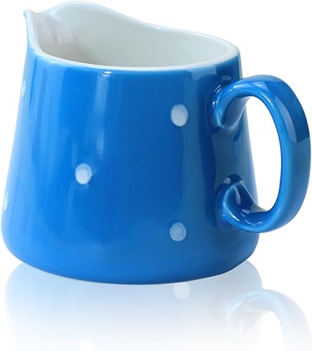 Miniatura 2 de CHOOLD Crema de cerámica de lunares con asa, jarra de leche de café, jarra de servir, jarra de salsa, jarra de crema de leche para cocina, 8.5 onzas