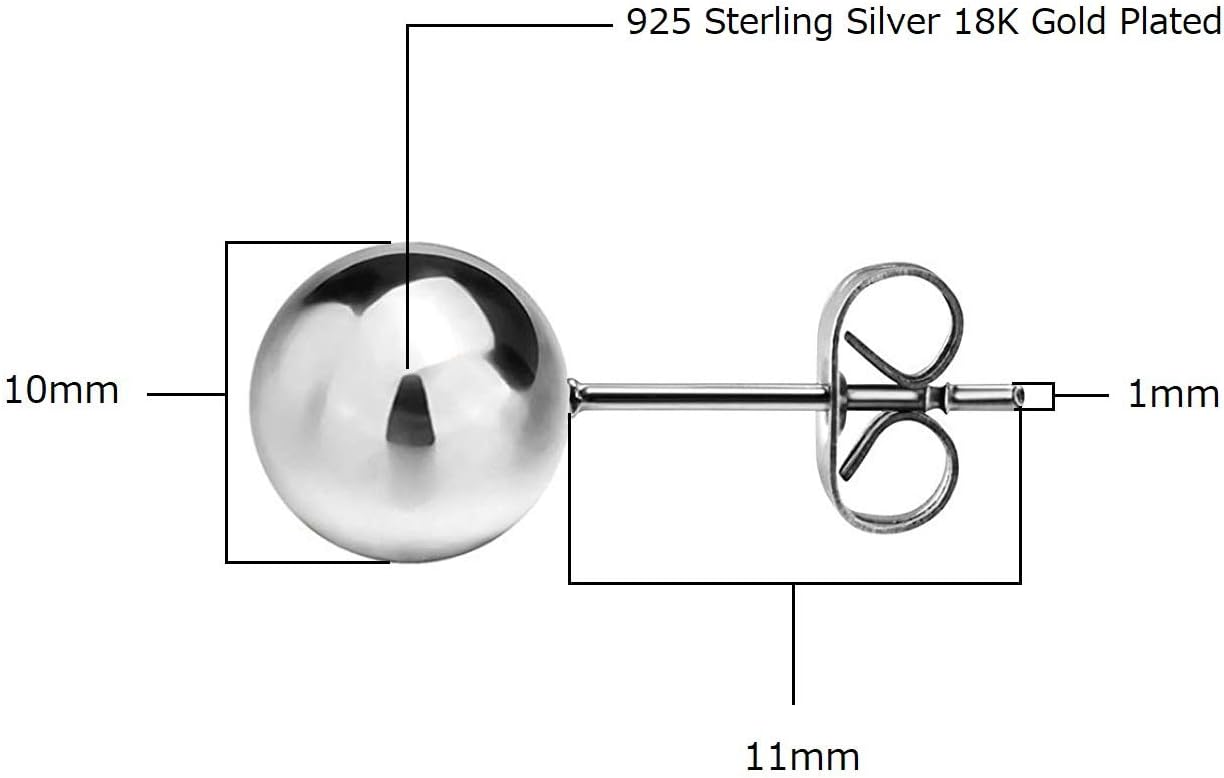 Savlano 925 Sterling Silver 18K Gold Plated Ball Stud Earrings For Women & Men - Image 4