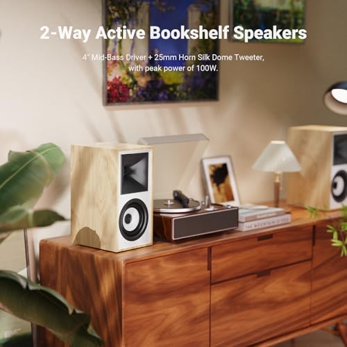 Image of AIYIMA S4000 2.0 Studio Monitor Speakers,4 inch 80W Bluetooth Powered Bookshelf Speakers,XLR /6.5mm TRS /RCA Inputs, for Home Studio & Music