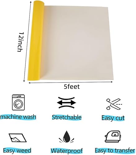 Miniatura 2 de FUNKAKA Vinilo amarillo de transferencia de calor, 12 pulgadas x 5 pies, 3D termoadhesivo para camisetas, PU HTV compatible con todas las máquinas