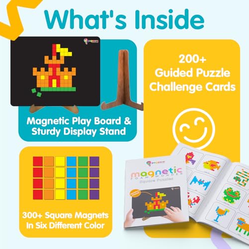 Image of Popcorn Square Puzzle for Kids for Age 5+ Years, Magnetic 200 Foam Wonder Puzzles, Imagination Shape, Animals, Fruits, Flowers, with Display Stand, Creative, Educational Activity for Kid