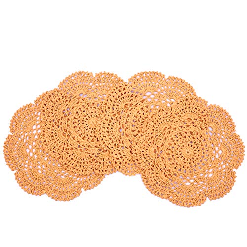 Phantomon Deckchen, 20,3 cm, rund, Spitze, handgefertigt, 100% Baumwolle, gehäkelte Untersetzer, 4 Stück, gelb – Ansicht 3