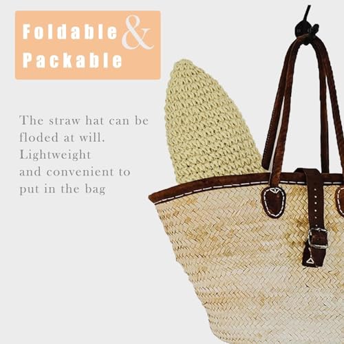 Sombrero de paja plegable para verano beige miniatura 4