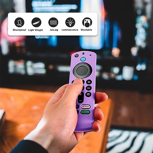 Image of (2 Pack) Onebom Silicone Protective Remote Cover Compatible with TVStick, HD, 3rd Gen, 4K Remote Controls, Anti-Slip Remote Control Case with Lanyard(Glow Green&Glow Purple)