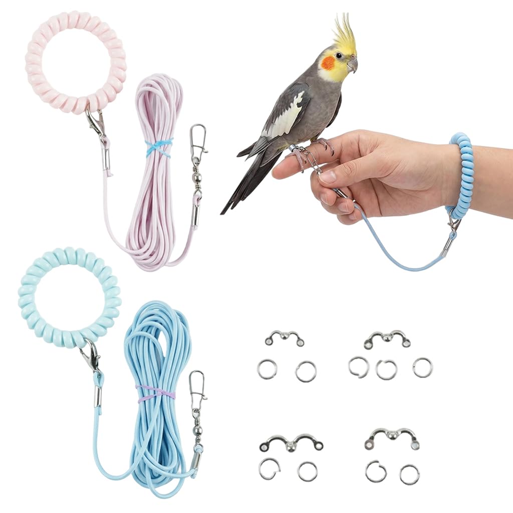 Pack of 2 Parrot Flight Leash with 4 Leg Rings Elastic Bird Harness Leash 3 m Outdoor Training for Macaws Budgerigars Cockatoos-image-21