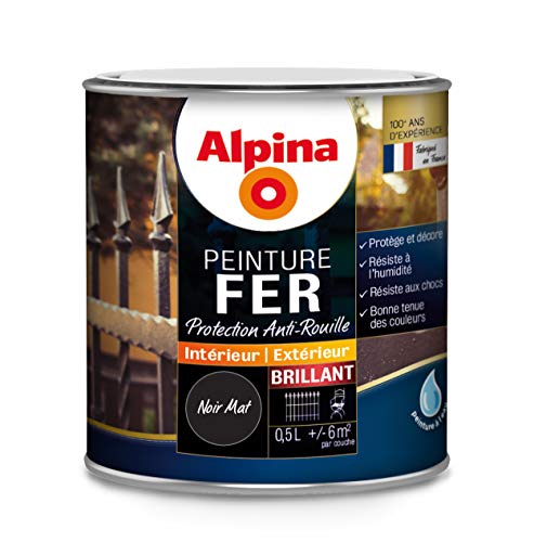 ALPINA Peinture Fer antirouille - Brillant Noir Mat 0,5L 6m²
