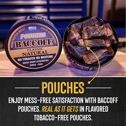 Baccoff, Classic Natural Pouches, Premium Tobacco Free, Nicotine Free Snuff Alternative (5 Cans) #TOP2