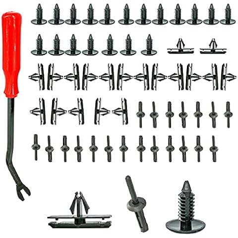 Mean Mug Auto 61 Pcs Blind Rivets Rocker Molding & Fender Flare Clips, Bumper Shield Retainer Kit Replaces Chrysler Jeep Wrangler Ford GMC 6506007AA 68039280-AA 6030441 with Fastener Remover Cover