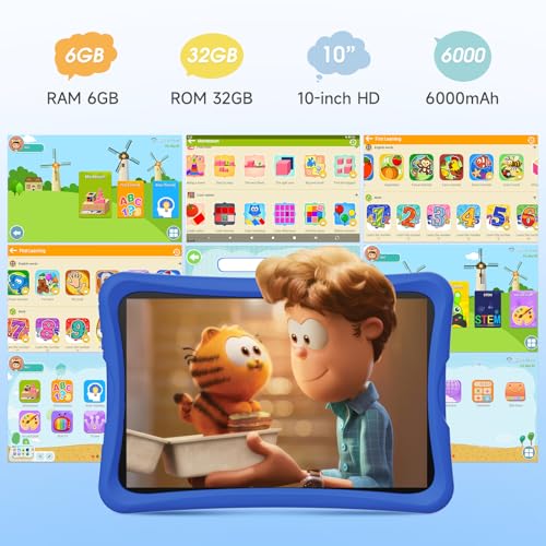 Image of DigiLand 10.1 inch Kids Tablet, 6GB RAM 32GB ROM, Android 15 GO, with Kid-Proof Silicone Case, Parental Control, 6000mAh Battery, 5MP Camera, WiFi, Bluetooth 5.0, HD IPS Display -Blue