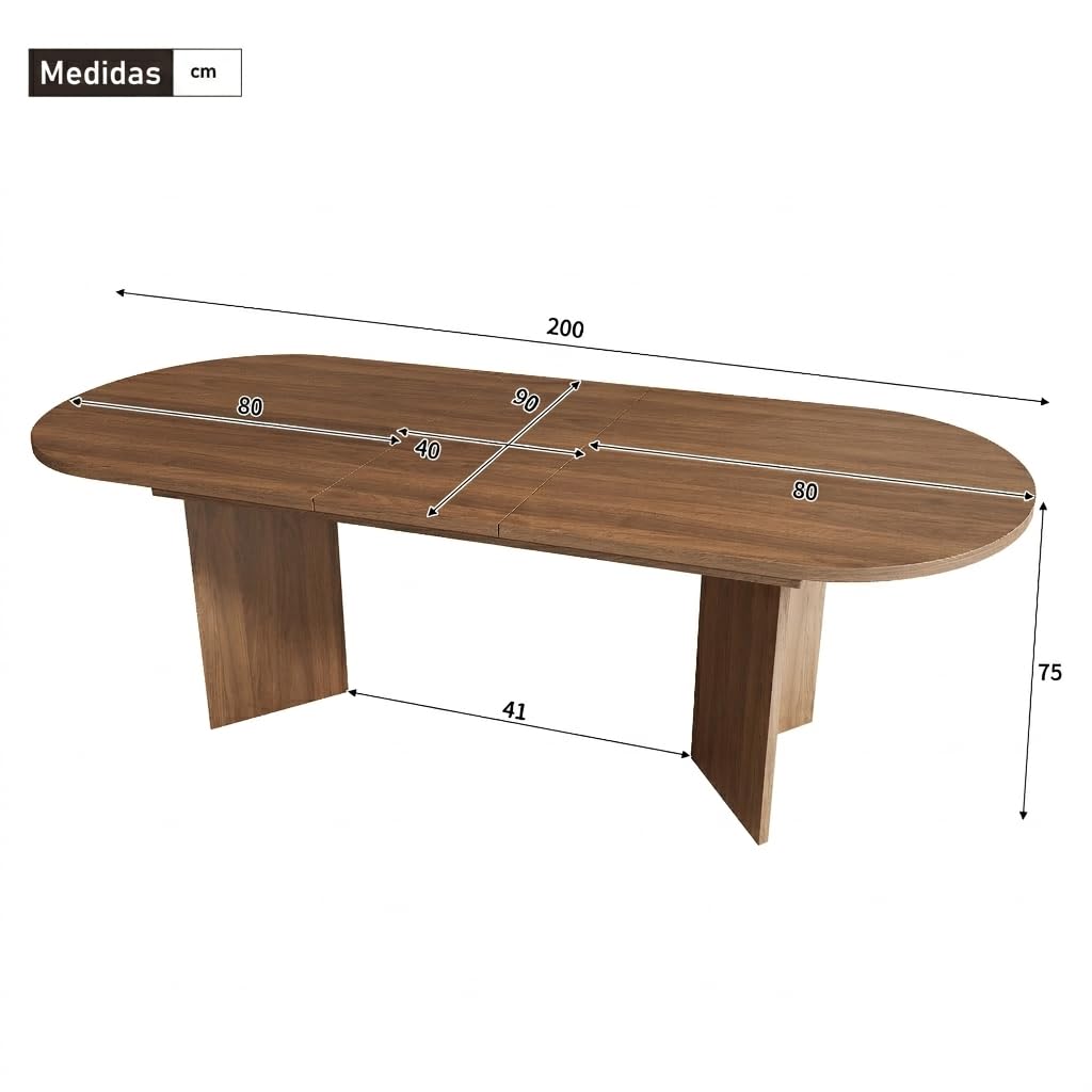 Tavolo da pranzo rotondo allungabile, 160/200 x 90 x 75 cm, tavolo da pranzo allungabile, ovale, tavolo da pranzo, tavolo da pranzo, tavolo da cucina, per 6-8 persone, per cucina, soggiorno (colore